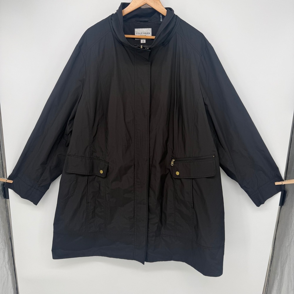Cole Haan Signature Black Anorak Jacket Women 3X Gold Hardware Witchy Goth Flaw